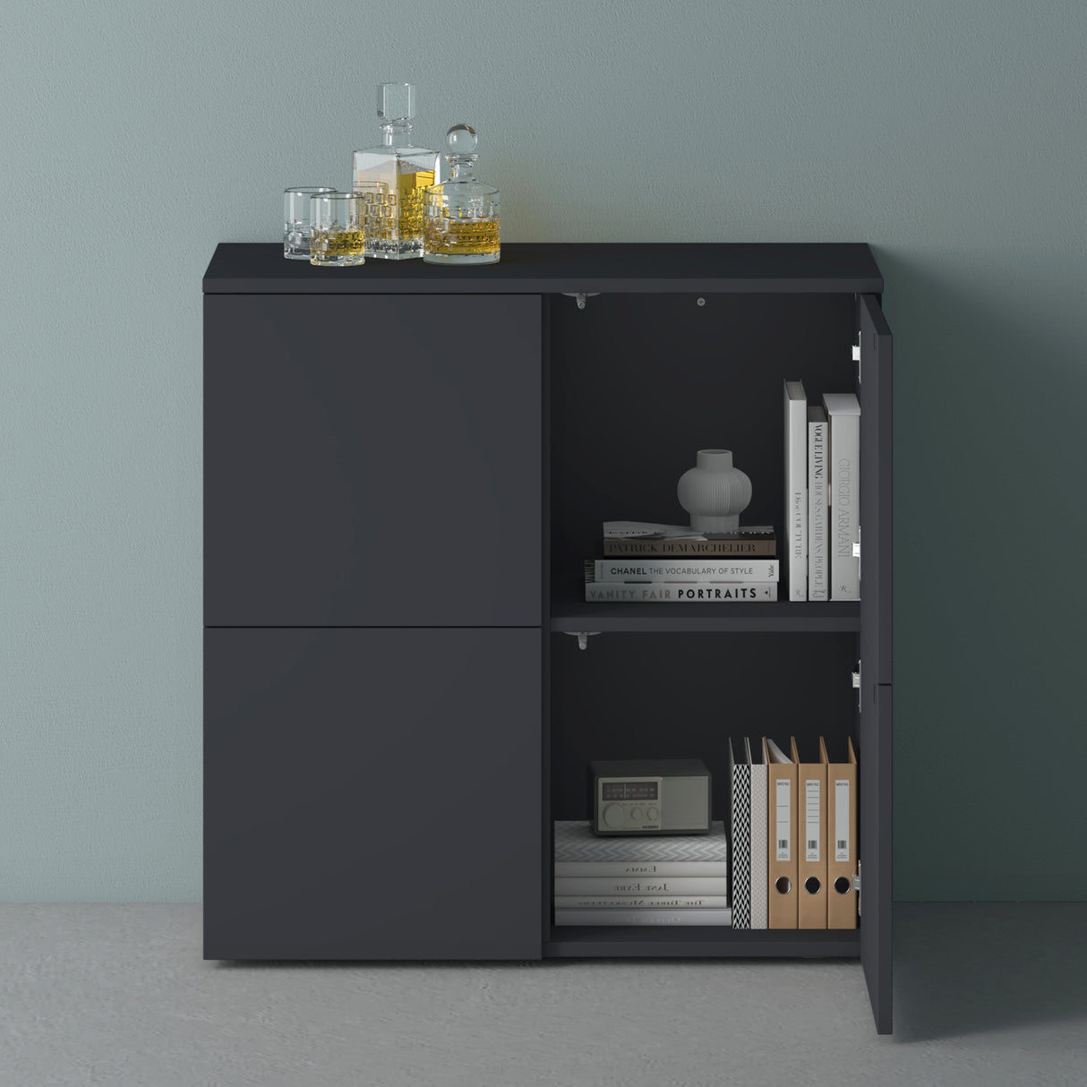 glasvilla Mobile Contenitore con 4 ante e 4 vani per Soggiorno, Sala da Pranzo, Camera da Letto Schrank04