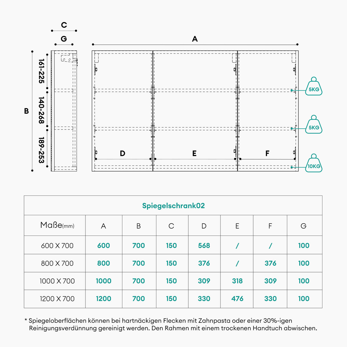 glasvilla Spiegelschrank con puertas de espejo armario de baño armario colgante espejo de baño Spiegelschrank-02