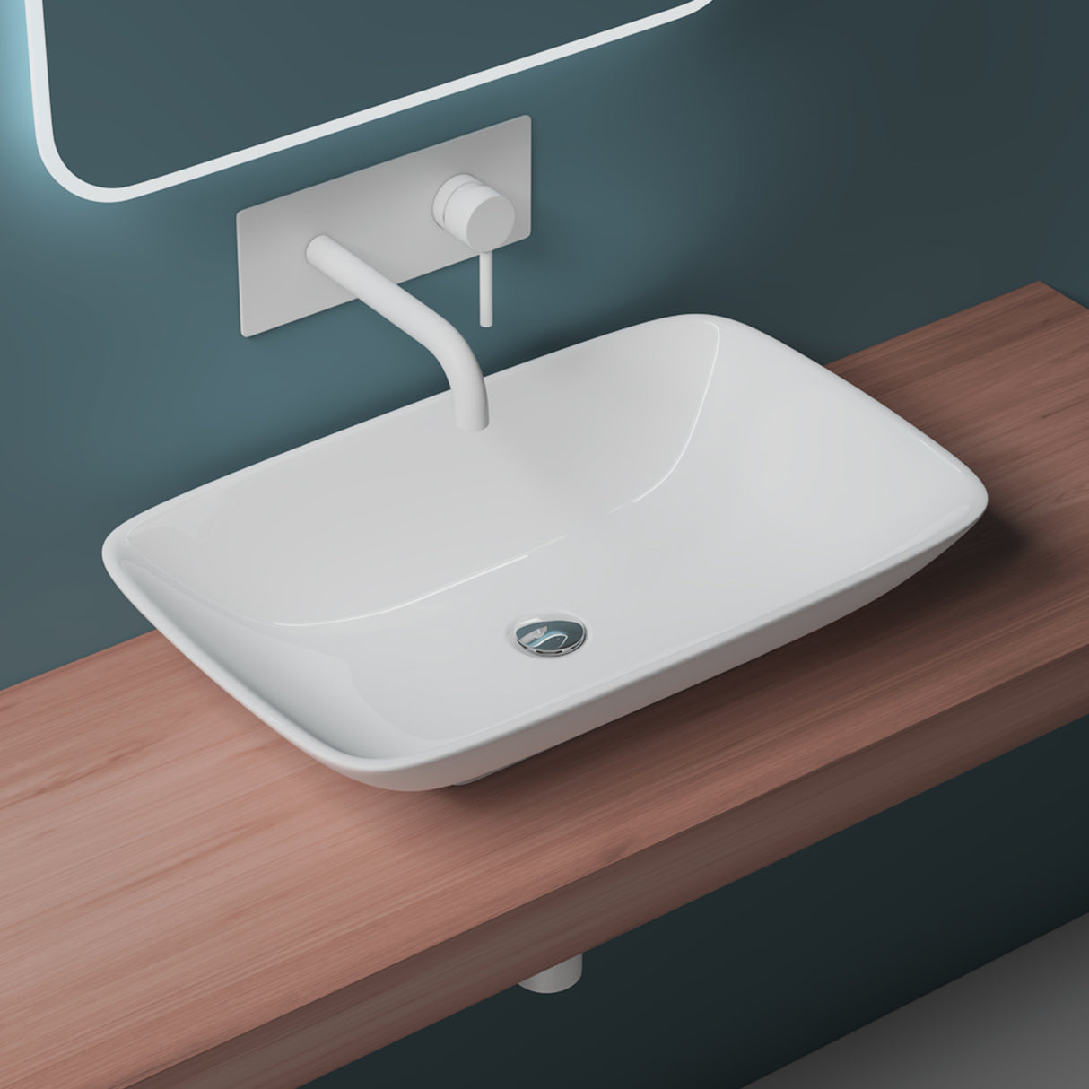 glasvilla Lavabo de encimera, blanco Bruselas159 de cerámica, con recubrimiento nano