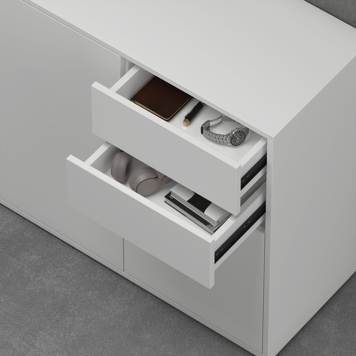 glasvilla Mobile Contenitore con 2 Ante e 2 Cassetti Mobiletto Bagno per Soggiorno, Sala da Pranzo, Camera da Letto Schrank05