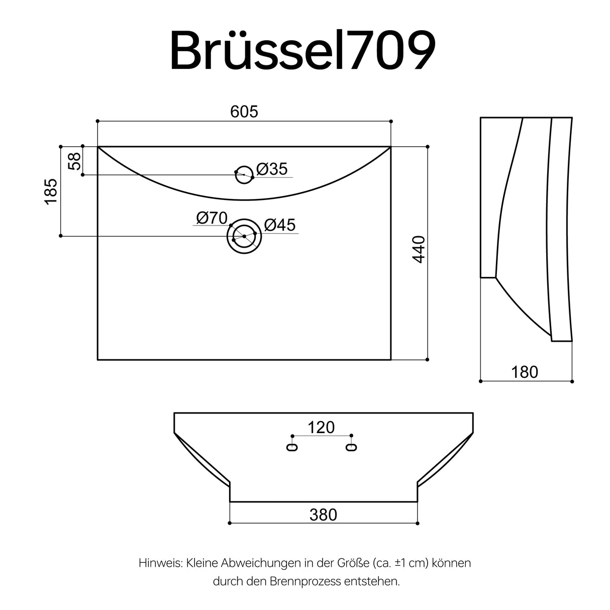 Lavabo Glasvilla Brüssel709 Cerámica blanca con recubrimiento Nano