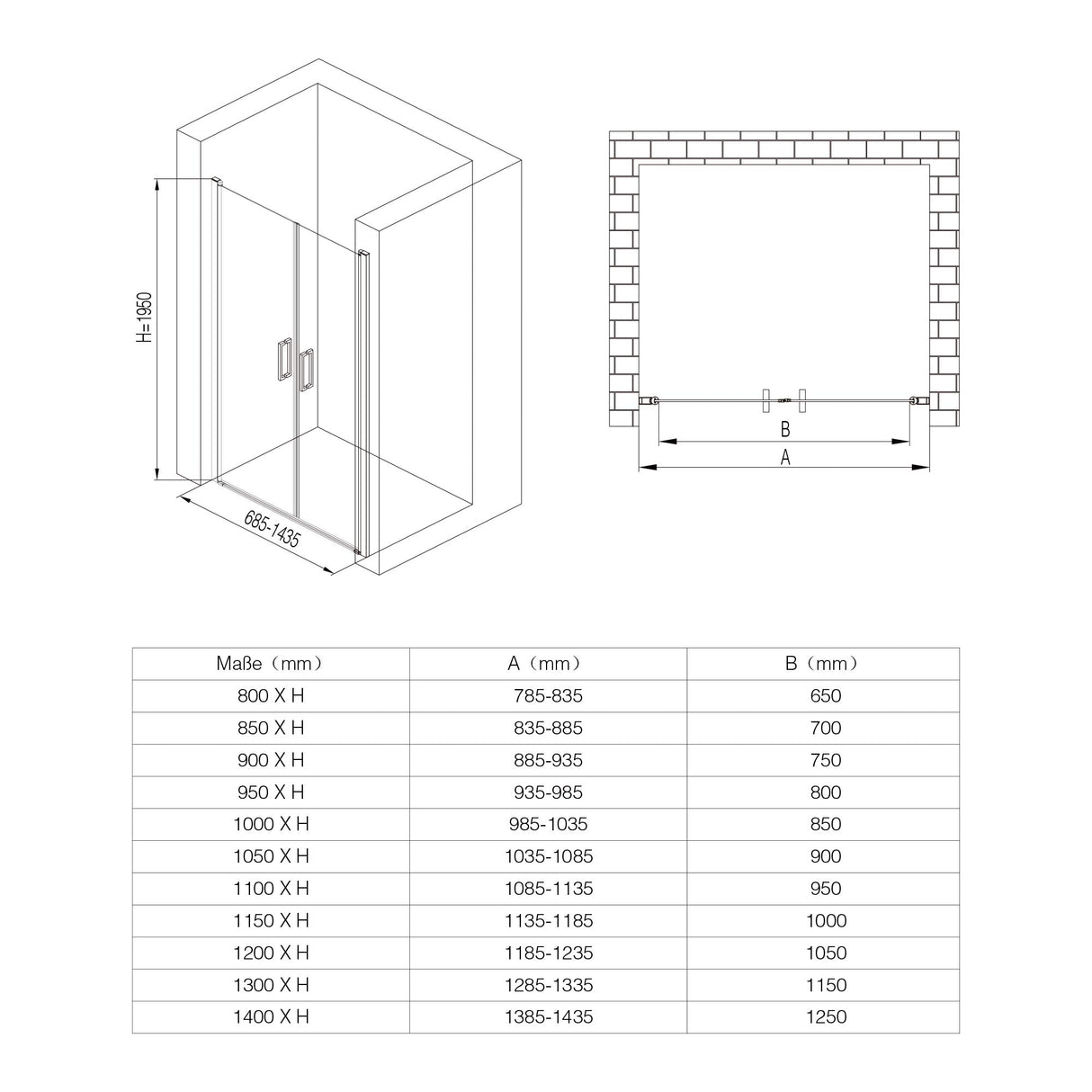 glasvilla Puerta de ducha Puerta de nicho ducha Separación de ducha Cabina de ducha Puerta oscilante 180° Doble puerta 6mm ESG Recubrimiento Nano Vidrio claro/Satinado Rayas/Vollsatiniert con mecanismo de elevación y descenso Teramo24K+MS+VS