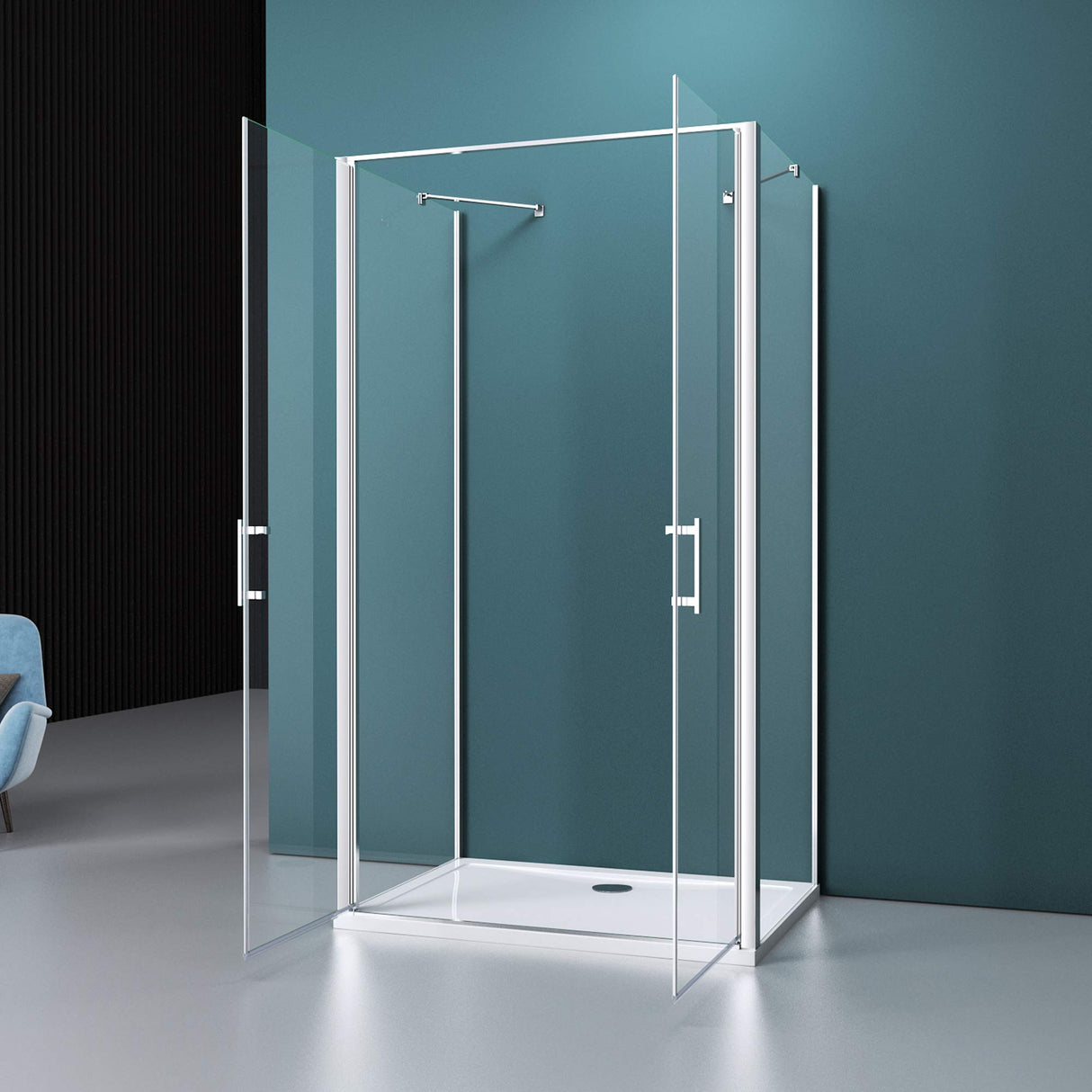 Cabine de douche Glasvilla, cadre en aluminium, verre de sécurité trempé, verre clair, double porte Ravenna50K
