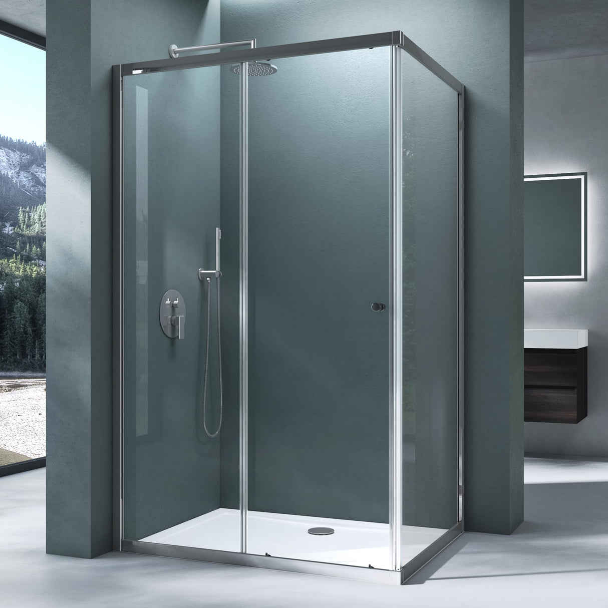 glasvilla Duschkabine Duschabtrennung Eckdusche aus Sicherheitsglas mit NANO Schiebetür Ravenna16L-K