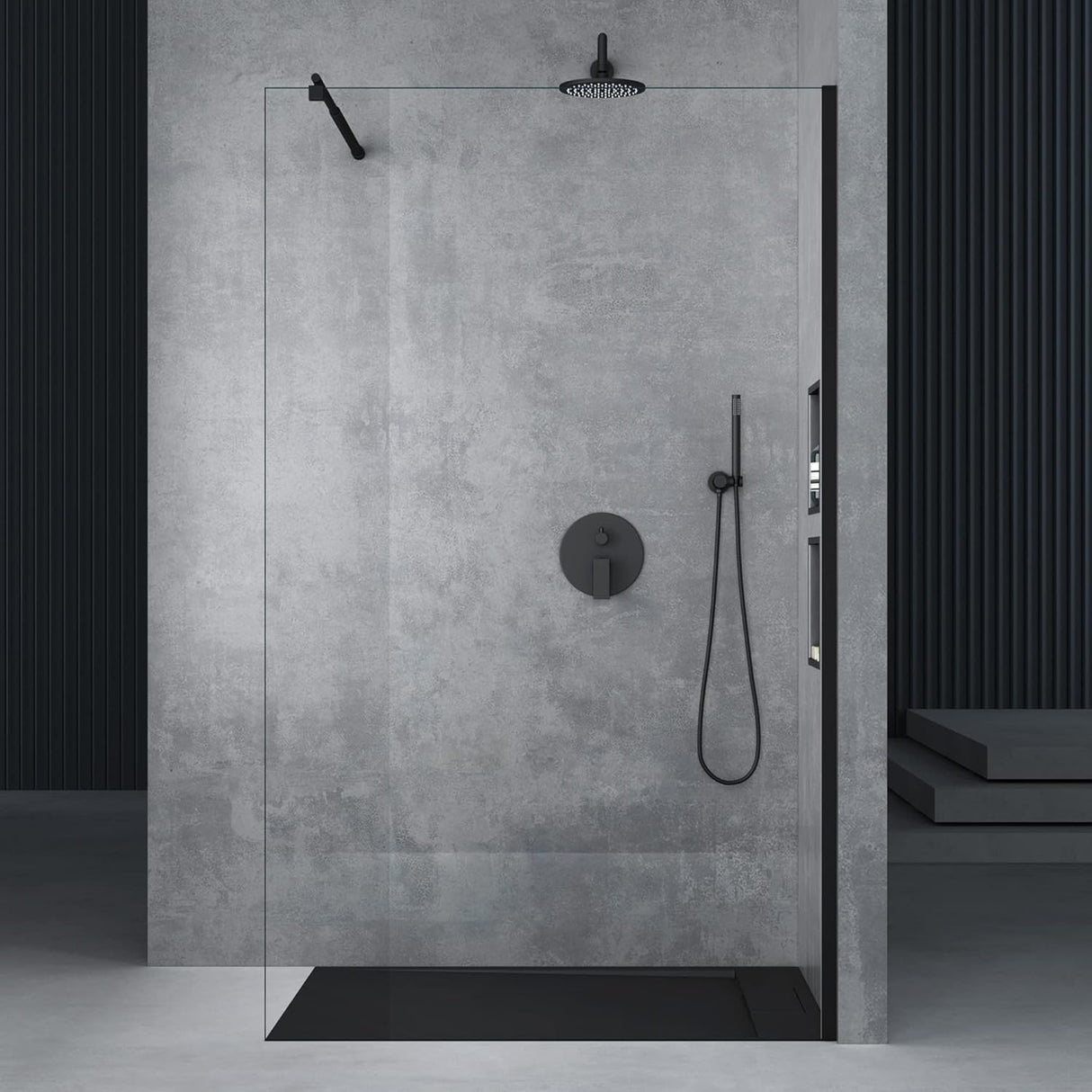 glasvilla Box Doccia Walk-In in Vetro 10mm Parete Doccia in Vetro di Sicurezza ESG con Rivestimento Nano e Braccio di Sostegno BRAM1&BRAM3 Bremen2