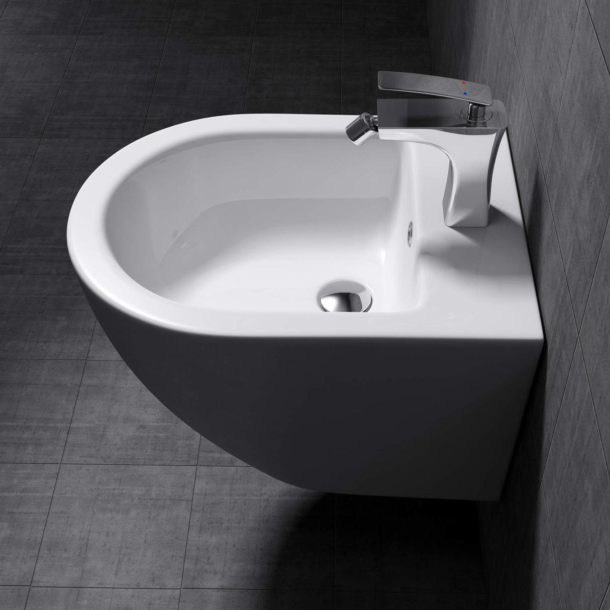 glasvilla Sanitari Bidet Sospeso Sanitari Bagno in Ceramica Superficie Antisporco con un Foro per la Rubinetteria Düren179