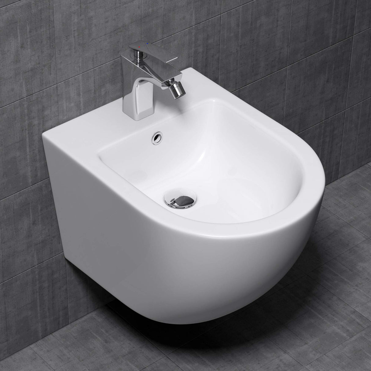 glasvilla Sanitari Bidet Sospeso Sanitari Bagno in Ceramica Superficie Antisporco con un Foro per la Rubinetteria Düren179