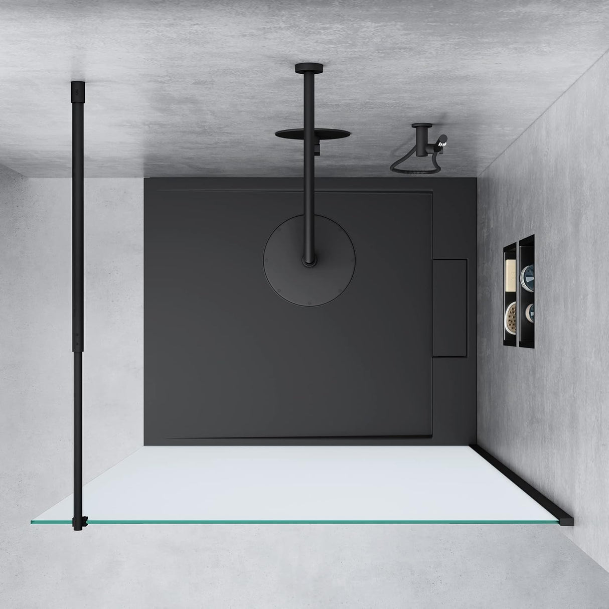 glasvilla Box Doccia Walk-In in Vetro 10mm Parete Doccia in Vetro di Sicurezza ESG con Rivestimento Nano e Braccio di Sostegno BRAM1&BRAM3 Bremen2