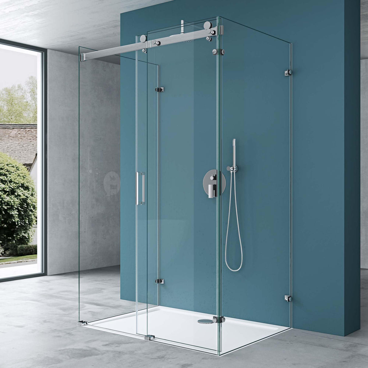 glasvilla U-Form Cabina de Ducha Sin Marco 195cm Puerta Corredera Separación de Ducha 8mm ESG Nano Cristal Claro Soporte de 4 Puntos Mampara de Ducha Rav17-2UK