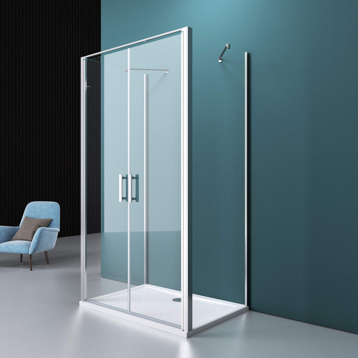 Cabine de douche Glasvilla, cadre en aluminium, verre de sécurité trempé, verre clair, double porte Ravenna50K