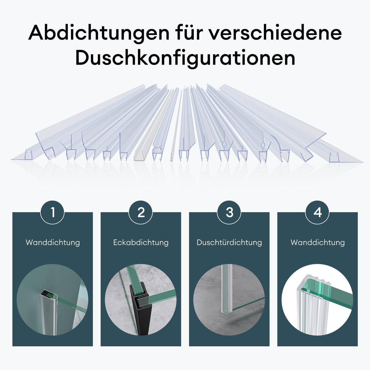 Joint de douche Glasvilla, joint de porte de douche pour verre de 6 à 10 mm d'épaisseur, joint de remplacement pour paroi de douche, joint mural