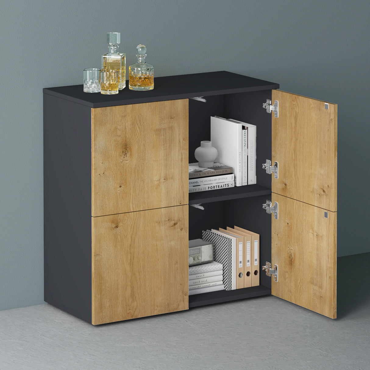 glasvilla Mobile Contenitore con 4 ante e 4 vani per Soggiorno, Sala da Pranzo, Camera da Letto Schrank04