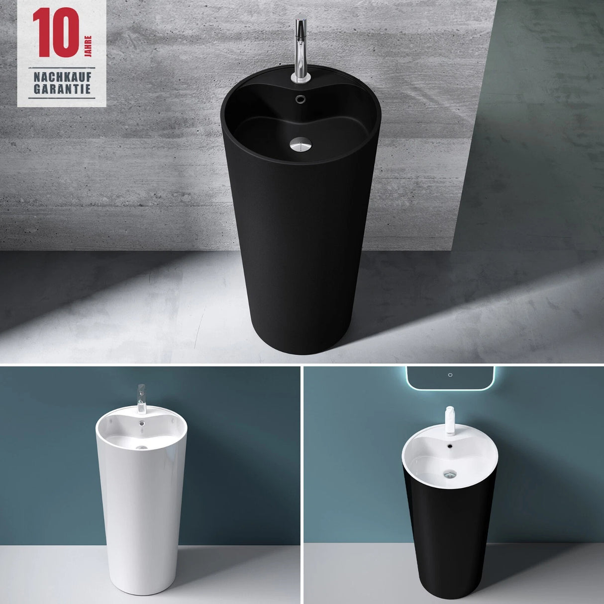 Lavabo sur pied Glasvilla Design en matériau minéral moulé, vasque, meuble-lavabo, espace lavabo Col35