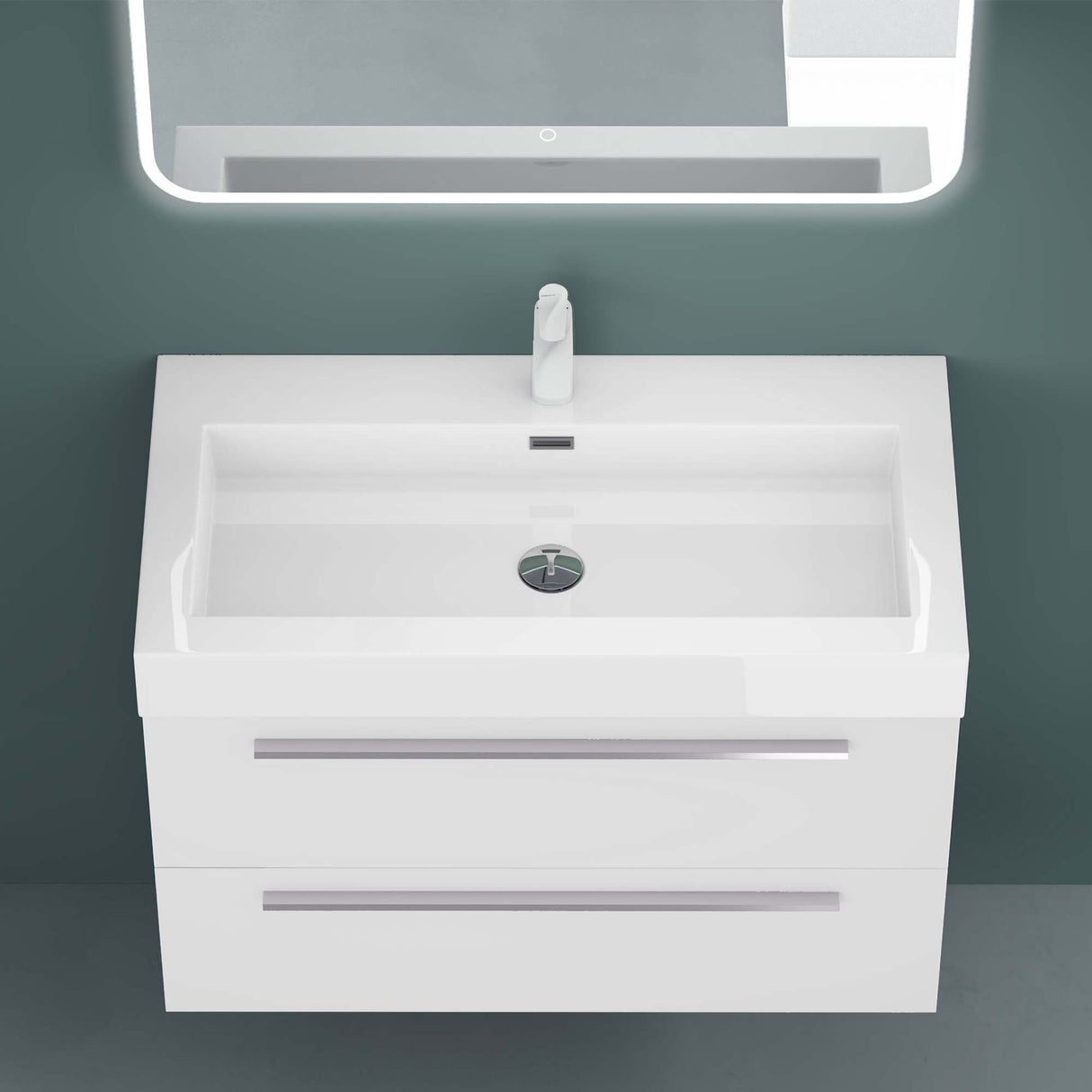 Ensemble de meubles de salle de bain Glasvilla comprenant un meuble-lavabo avec meuble bas et vasque en fonte minérale Quadratto