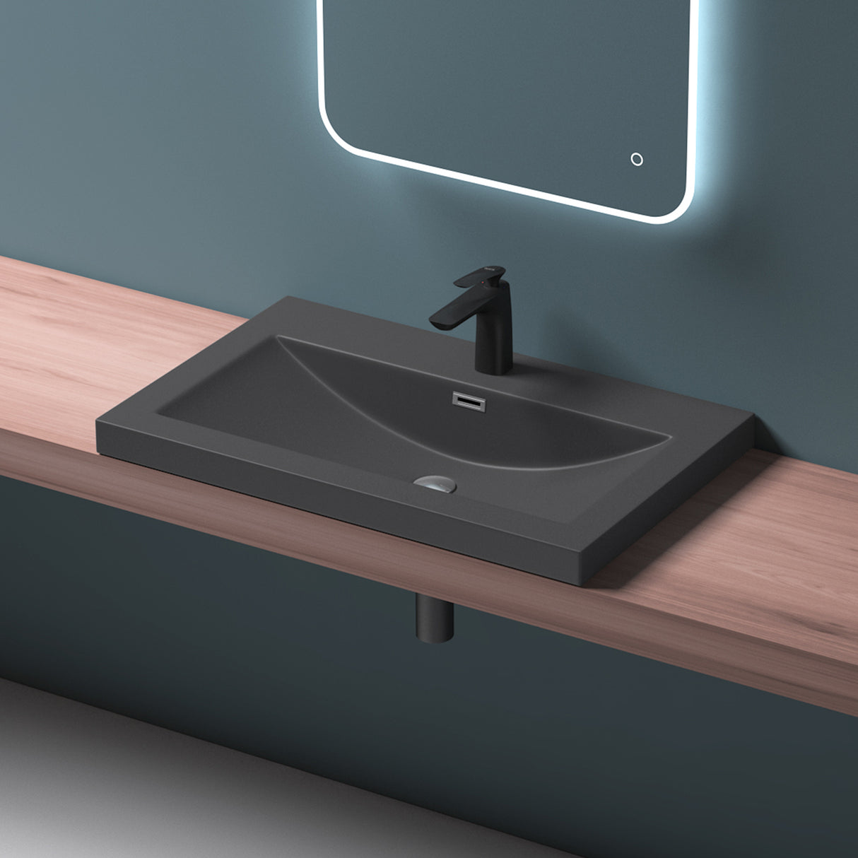 glasvilla lavabo lavabo empotrado cuenco de lavabo mueble de lavabo mineral rectangular 1 orificio para grifo función de desbordamiento Col01