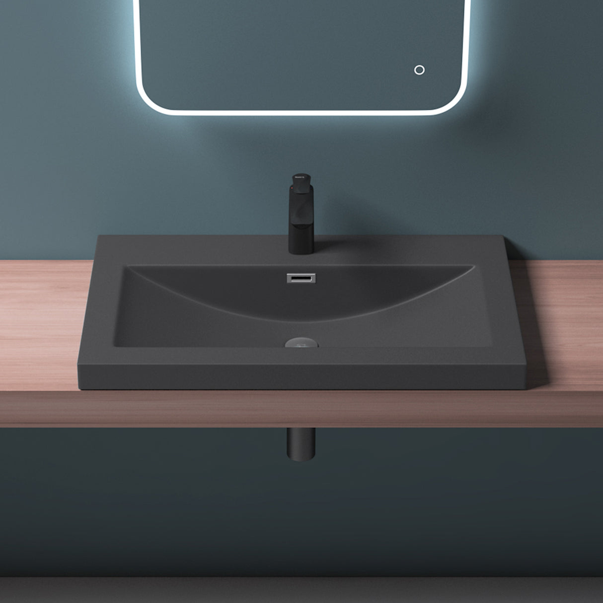 glasvilla lavabo lavabo empotrado cuenco de lavabo mueble de lavabo mineral rectangular 1 orificio para grifo función de desbordamiento Col01