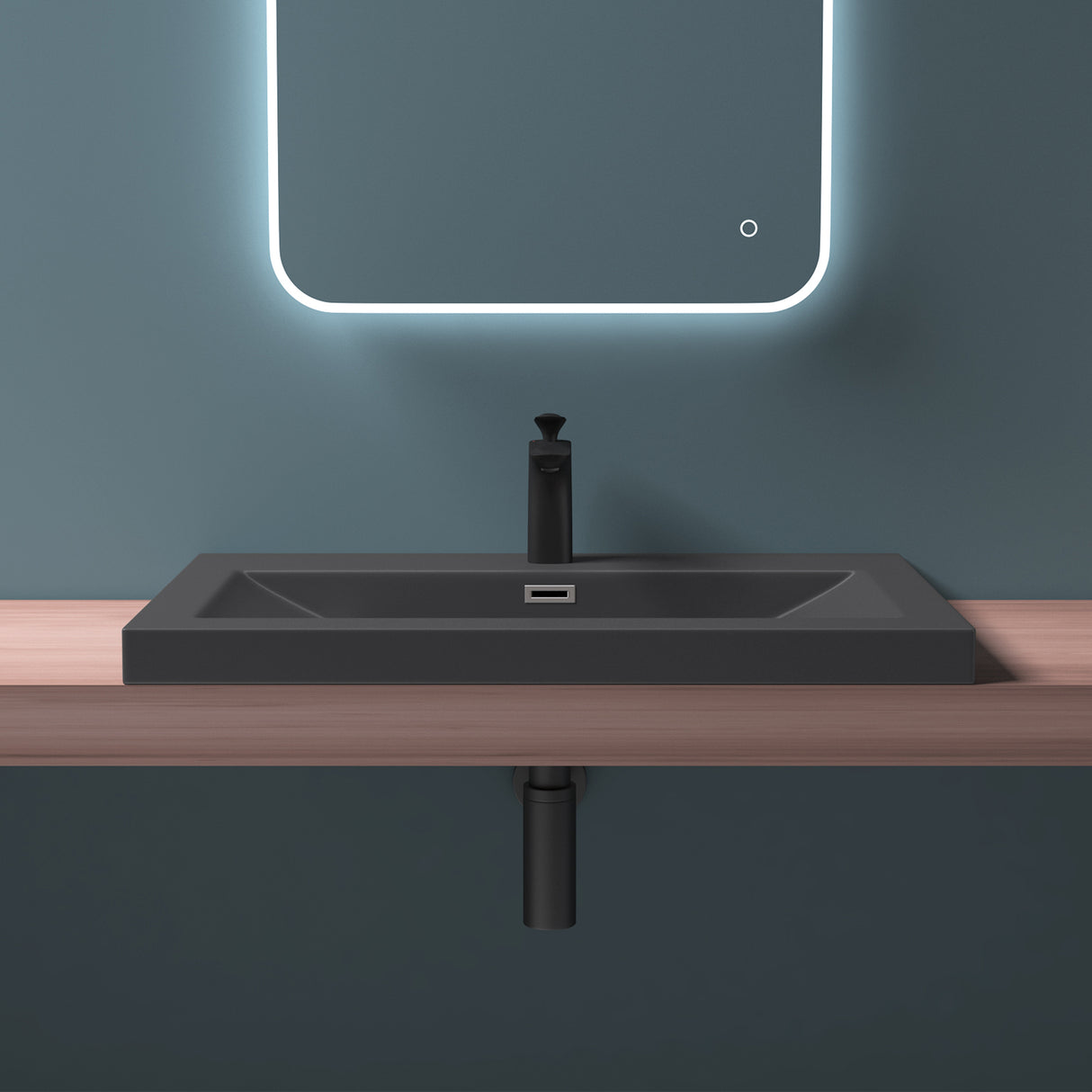 glasvilla lavabo lavabo empotrado cuenco de lavabo mueble de lavabo mineral rectangular 1 orificio para grifo función de desbordamiento Col01