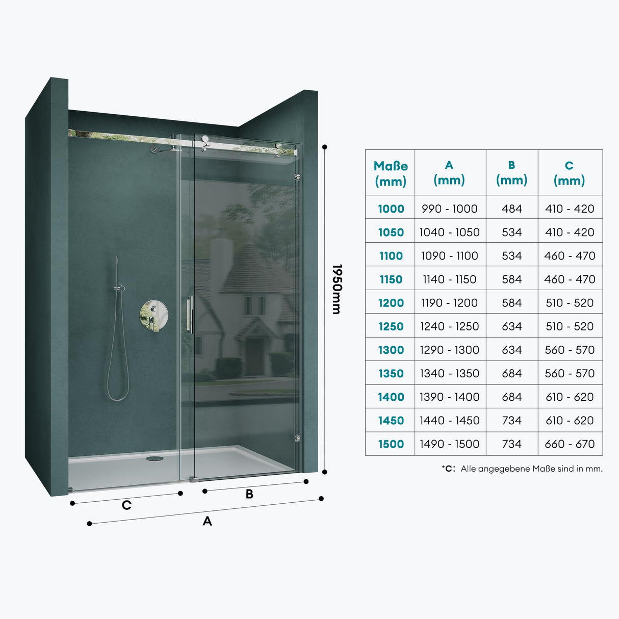 glasvilla Box Doccia per Nicchia in Vetro Trasparente 8mm Box Doccia con Porta Scorrevole in Vetro di Sicurezza ESG con Rivestimento Nano Teramo04-2