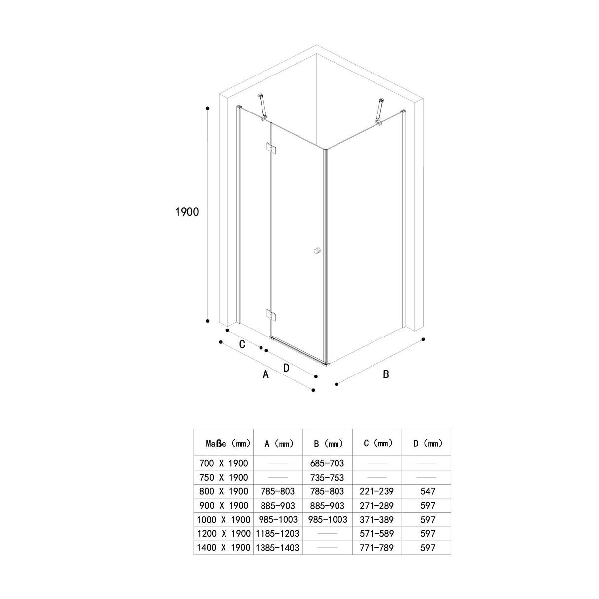 glasvilla Cabina de Ducha 6mm Vidrio de Seguridad con Easy-Clean mediante recubrimiento NANO Mampara de Ducha Separación de Ducha Ravenna05k-Plus