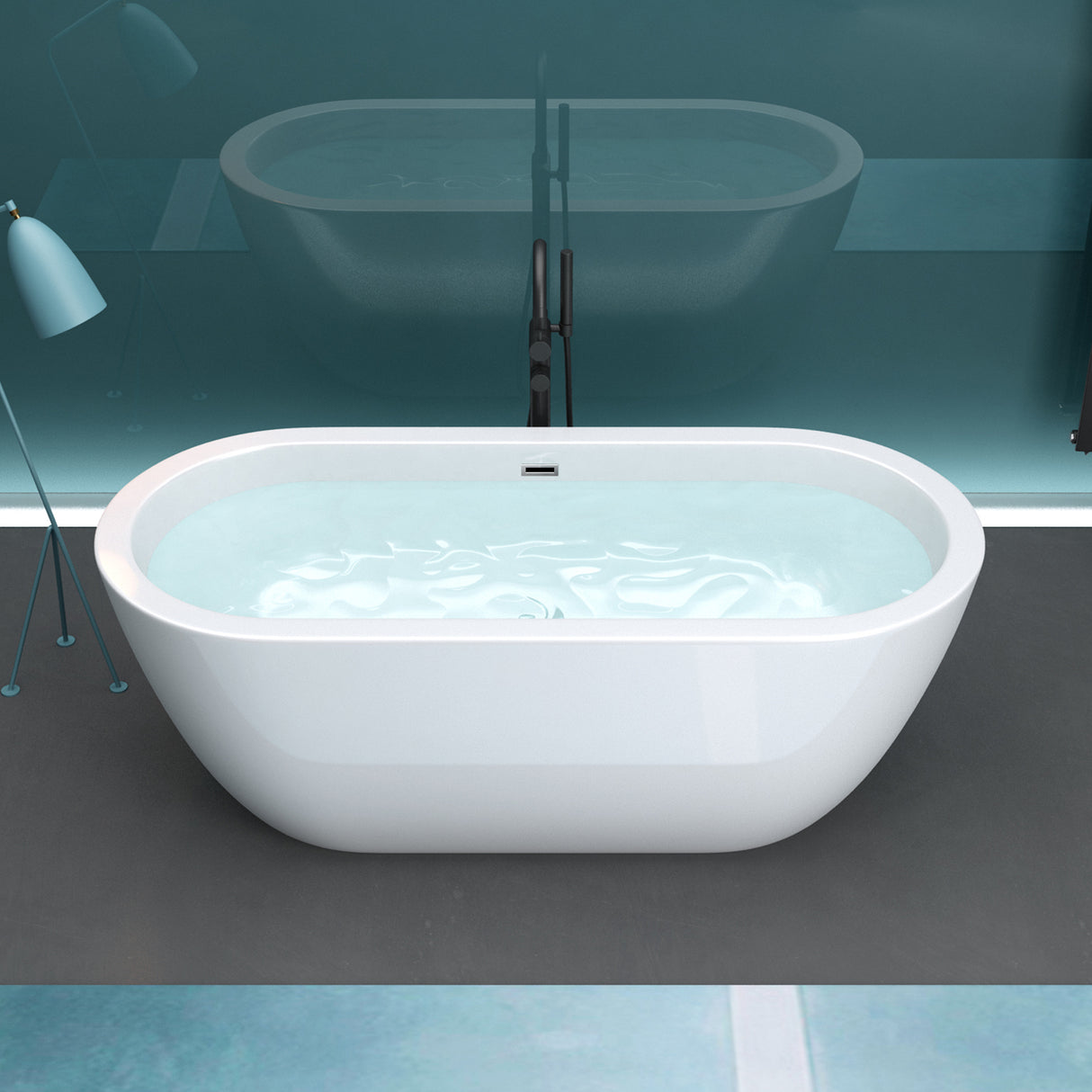 glasvilla Bañera Independiente Acrílico Ovalada Bañera de Acrílico de Pie incl. Kit de Drenaje Pop Up Blanco