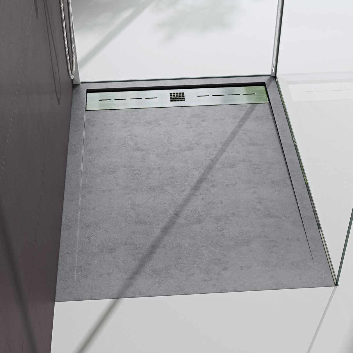 Piatto doccia Glasvilla Piatto doccia per box doccia piatto rettangolare grigio cemento in ghisa minerale di alta qualità Corvus