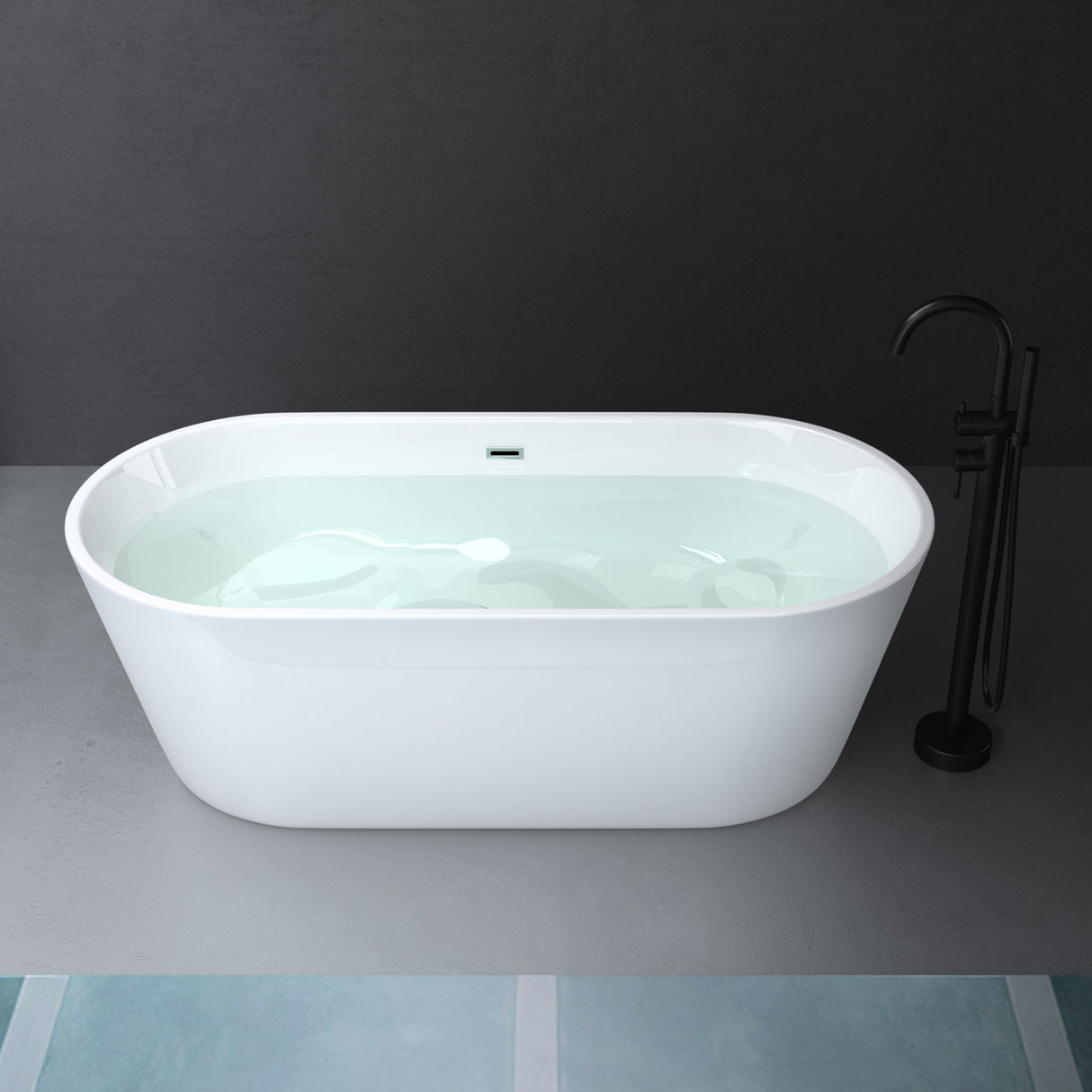 glasvilla Bañera Independiente Acrílico Ovalada Bañera de Acrílico de Pie incl. Kit de Drenaje Pop Up Blanco