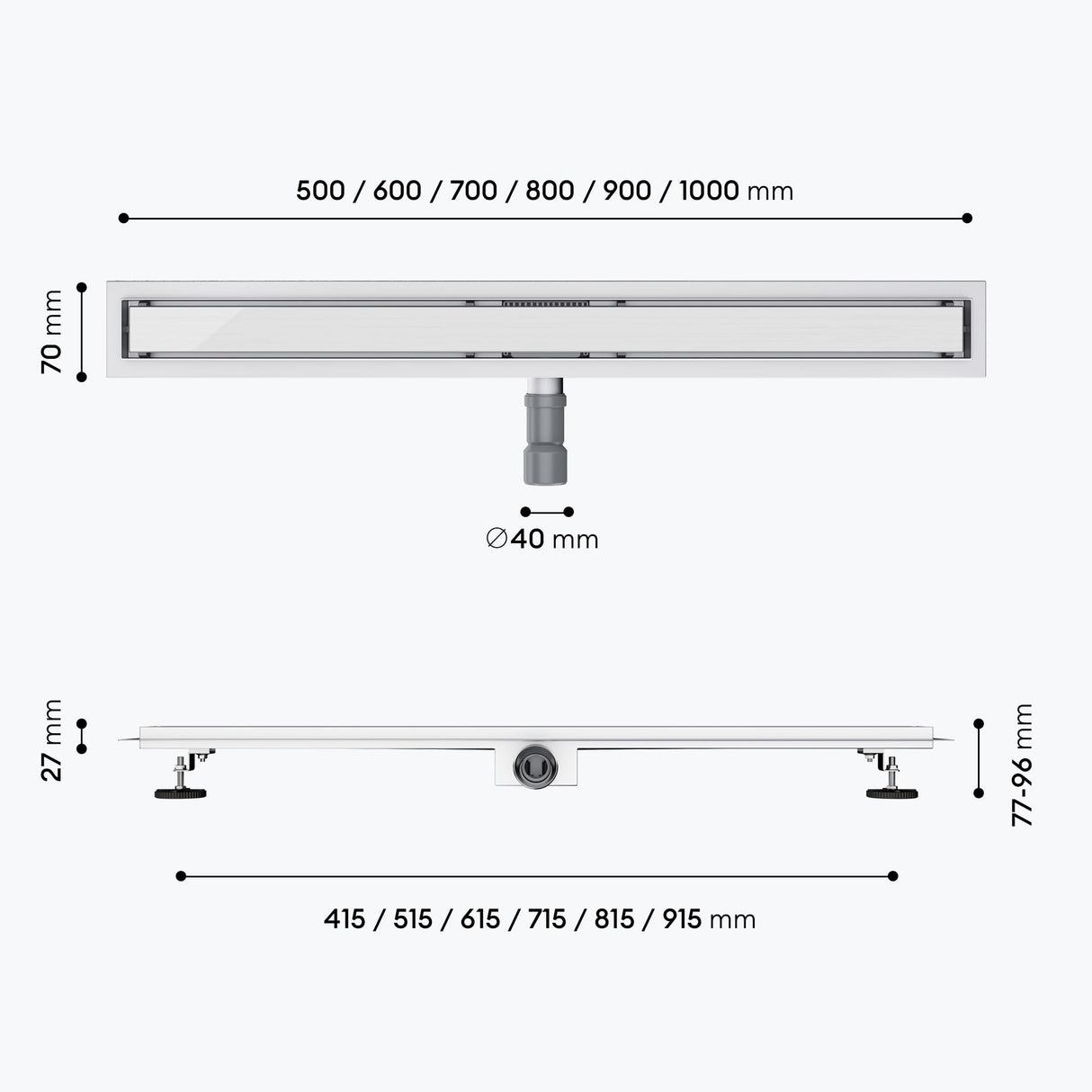 glasvilla Duschrinne desagüe de suelo de acero inoxidable | conjunto completo de canal de desagüe para baño | desagüe apto para azulejos 35L/min | filtro de pelo KE110