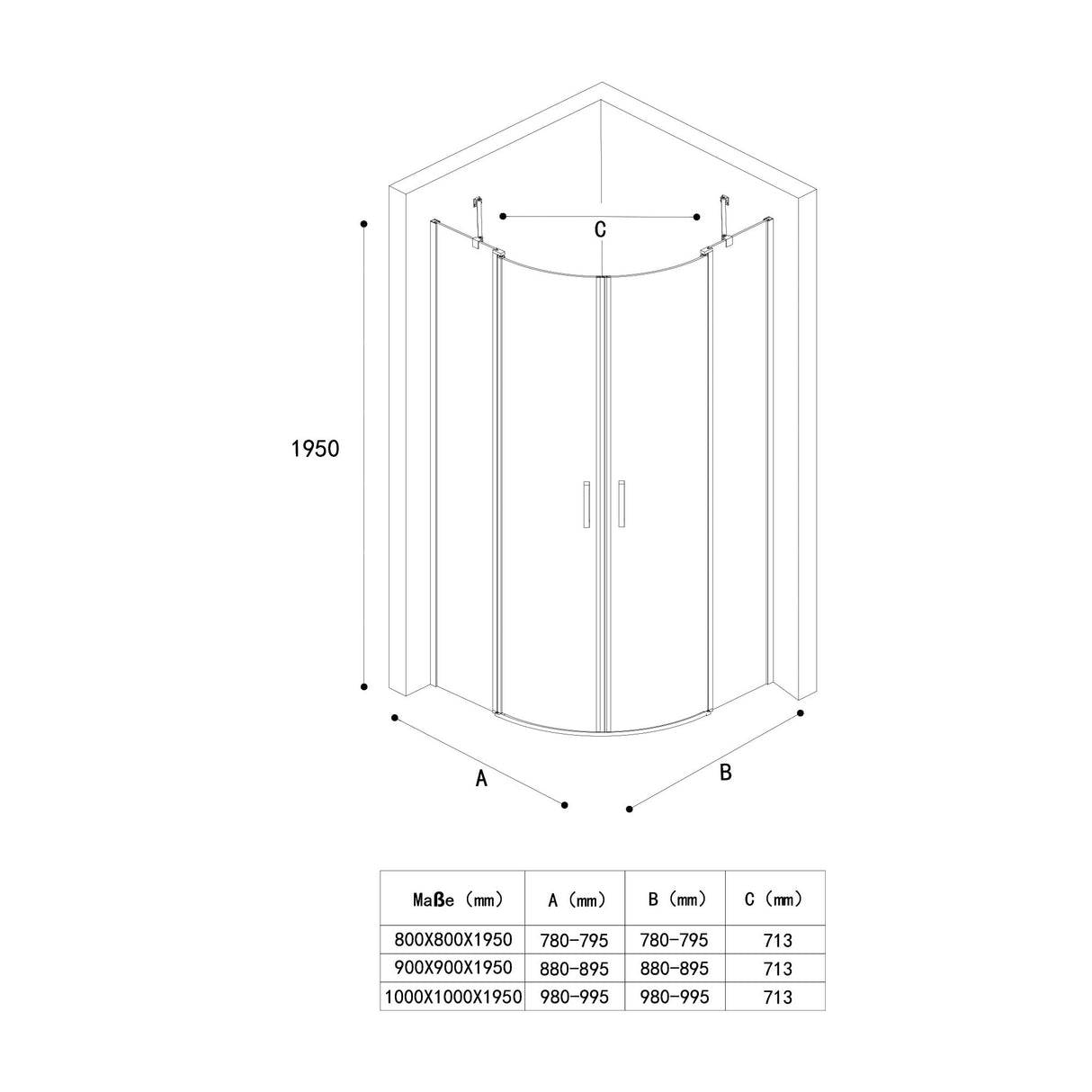 glasvilla Box Doccia con Porta Doppia Cabina Bagno in Vetro di Sicurezza ESG, Cabina Doccia con Rivestimento Nano Ravenna52K