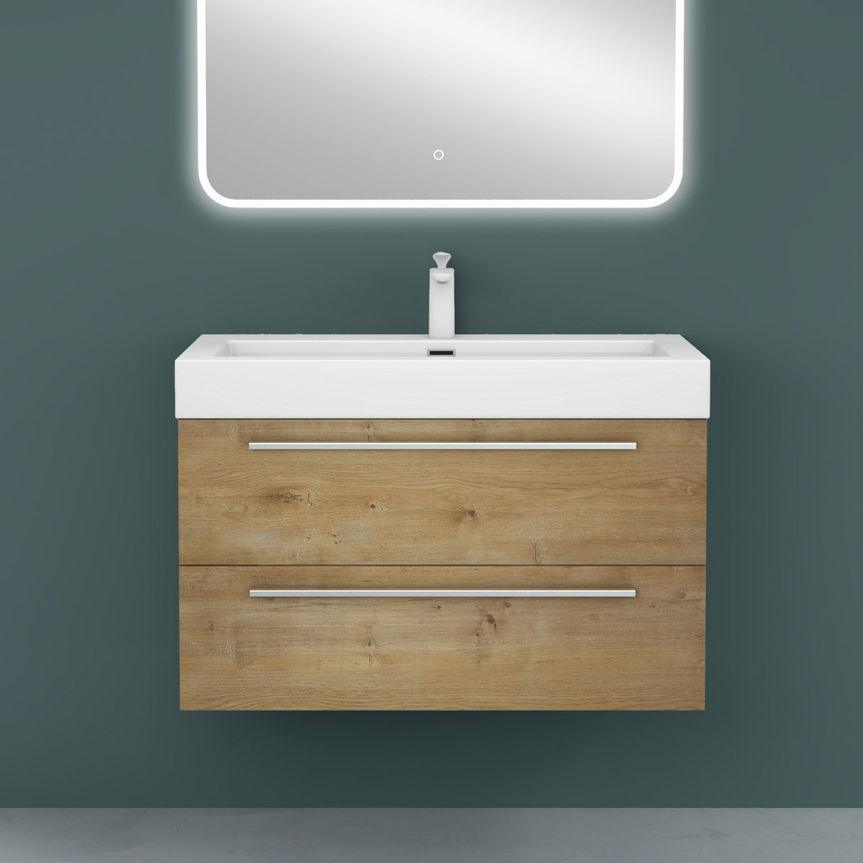 Ensemble de meubles de salle de bain Glasvilla comprenant un meuble-lavabo avec meuble bas et vasque en fonte minérale Quadratto