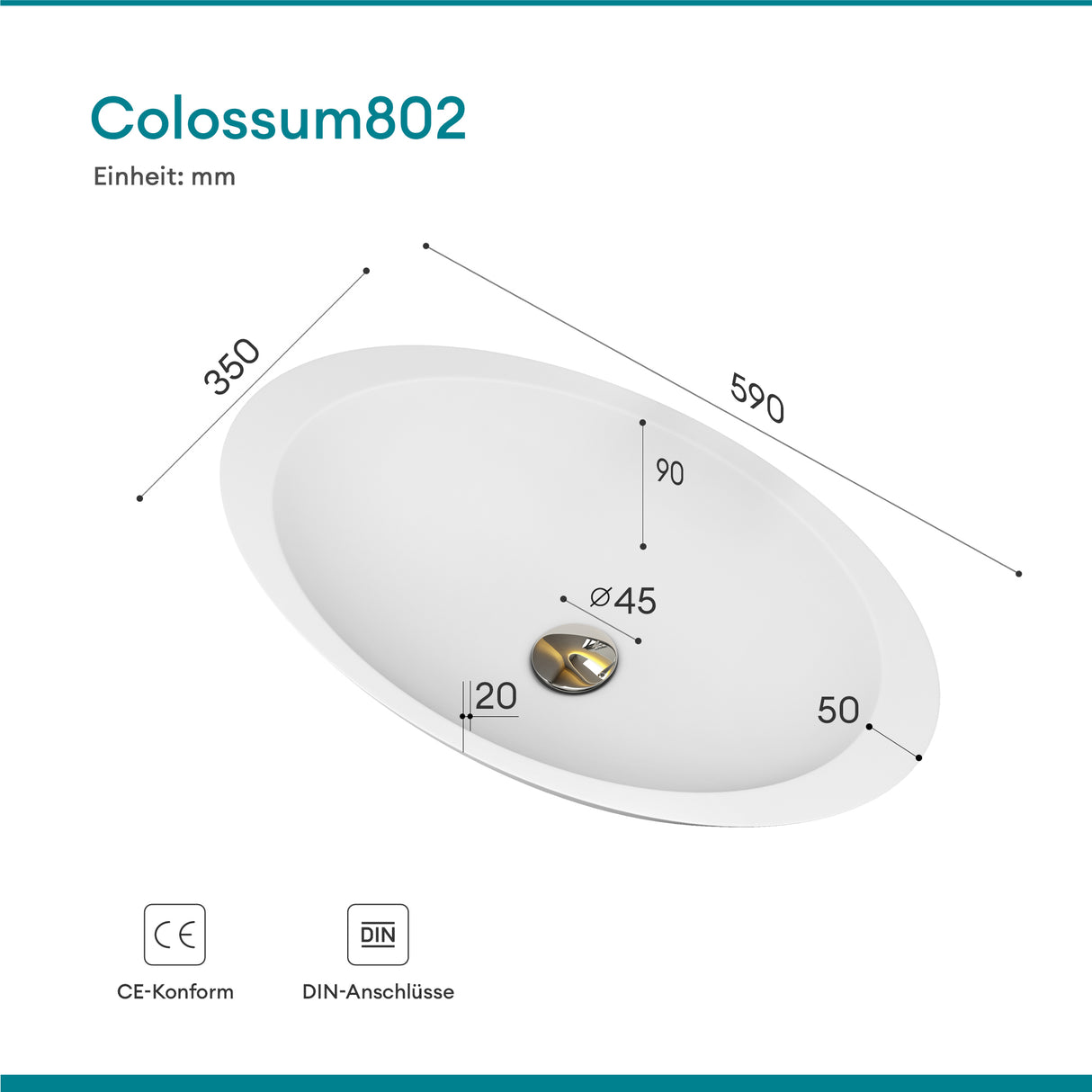 Glasvilla Lavabo sobre encimera de mineral fundido Col802, Diseño moderno, superficie suave y resistente