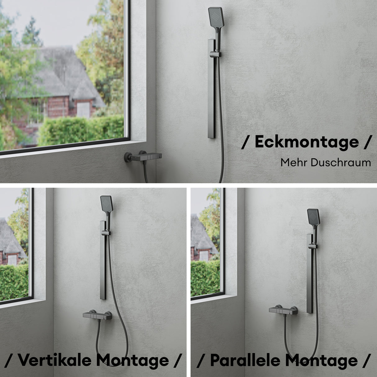 Système de douche Glasvilla avec pommeau de douche effet pluie, 3 jets, pommeau de douche réglable en hauteur avec bec inférieur en aluminium, système de douche 10