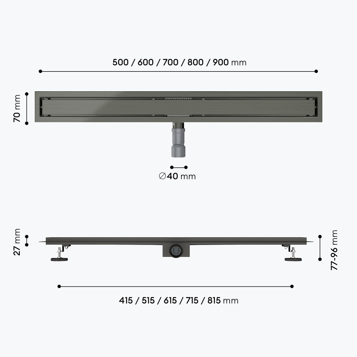 glasvilla Duschrinne desagüe de suelo de acero inoxidable | conjunto completo de canal de desagüe para baño | desagüe apto para azulejos 35L/min | filtro de pelo KE110