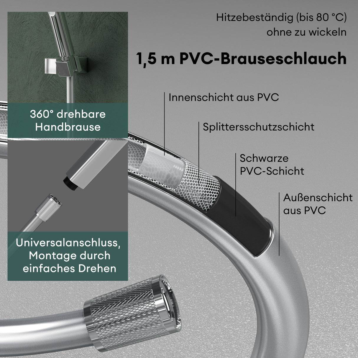 glasvilla Badewannenarmatur mit Handbrause Wasserfall Wannenarmatur Strahlarten Handbrause aus Messing inkl. Brausestange und Brauseschlauch