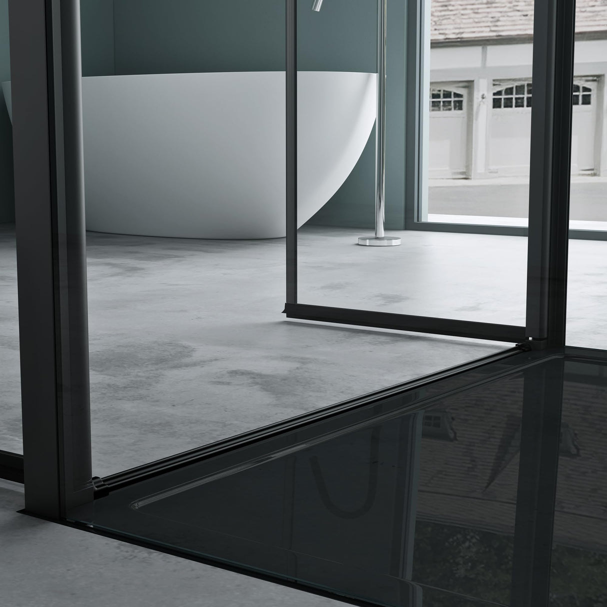 glasvilla Cabina de Ducha en Forma de U Separación de Ducha Cabina de Ducha Marco de Aluminio Vidrio de Seguridad ESG Vidrio Transparente Doble Puerta Negro Ravenna66UK