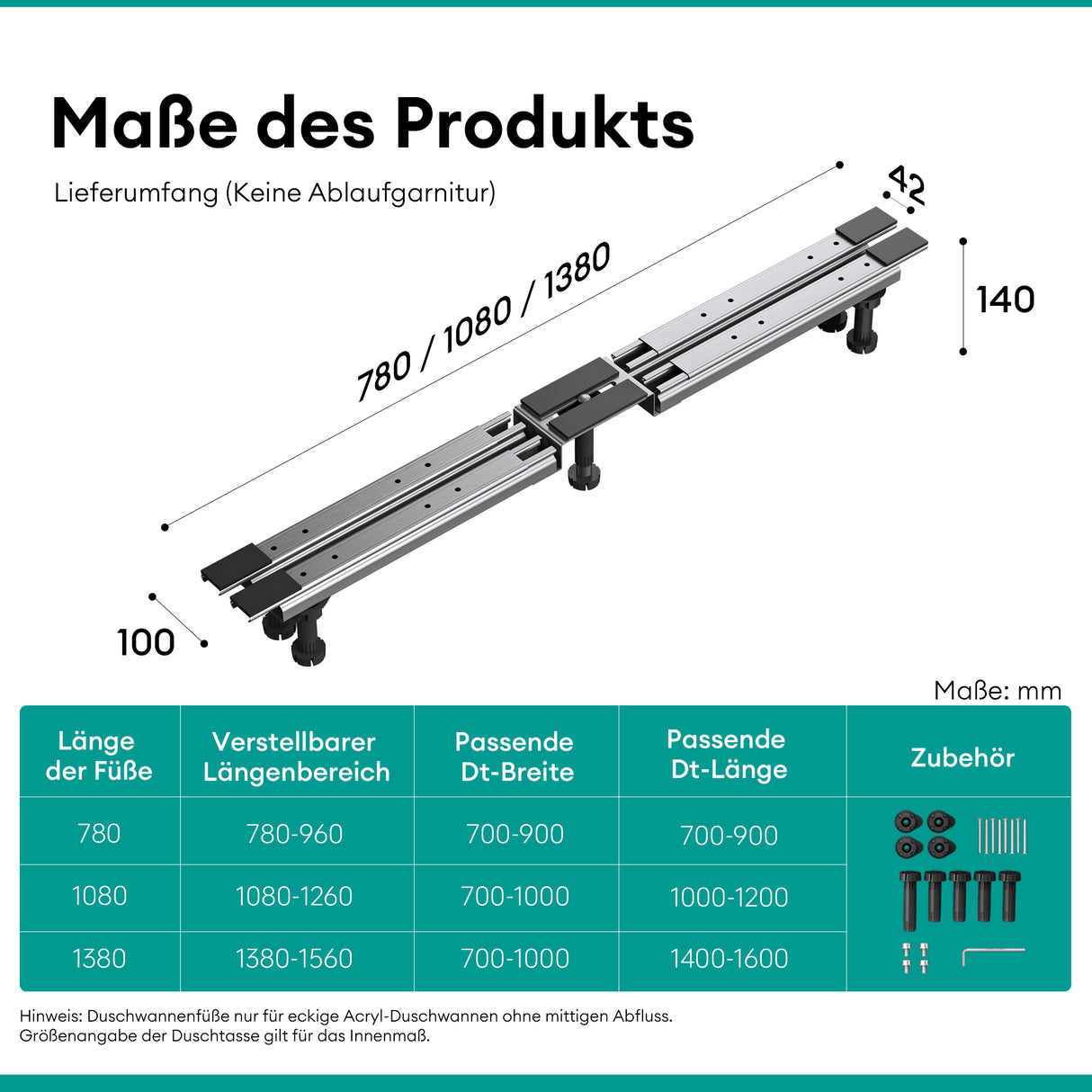 Duschwannenfüße Duschwannenfuß Brausewannenfuß Montagefuß für Duschwannen in X-Form Duschwannengestell mit 5 Stellfüßen