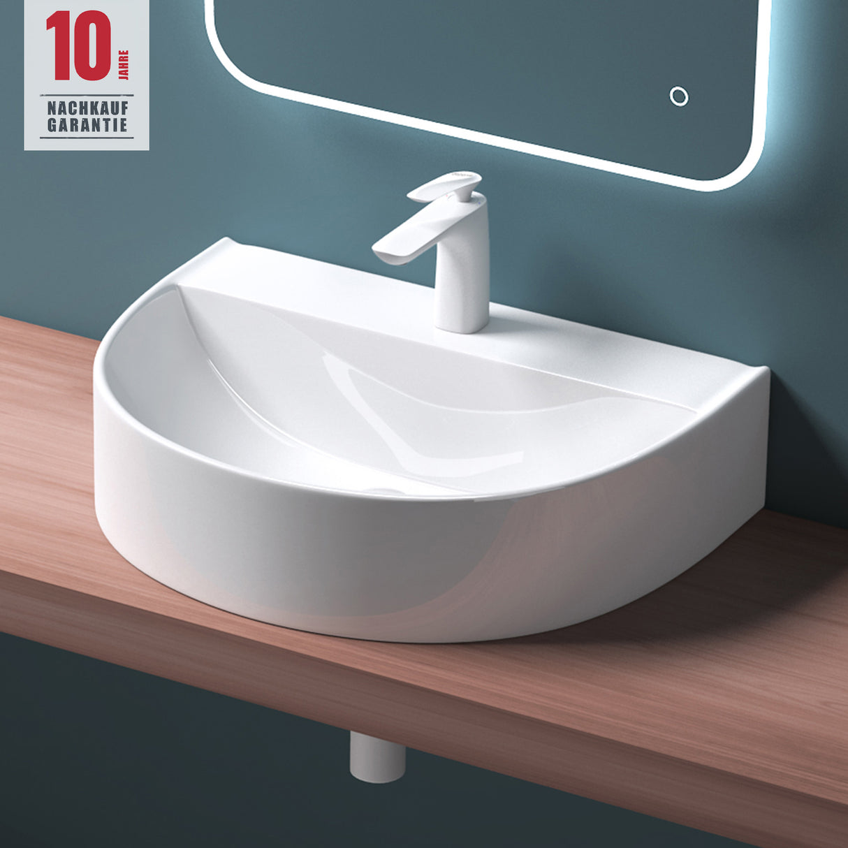 glasvilla Lavabo da Appoggio 61x44,5x14,5cm Lavabo Bagno Sospeso Lavandino Bagno con Nano Rivestimenti Bianco Brüssel896