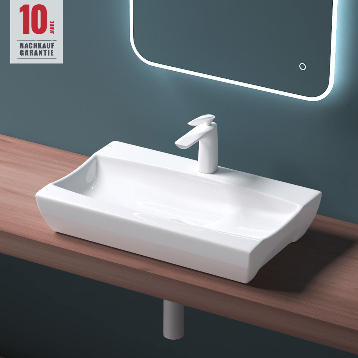 glasvilla Lavabo da Appoggio in Ceramica 63x40x12cm, Lavabo Bagno Sospeso Lavandino Bagno con Rivestimento nano Bianco Brüssel890