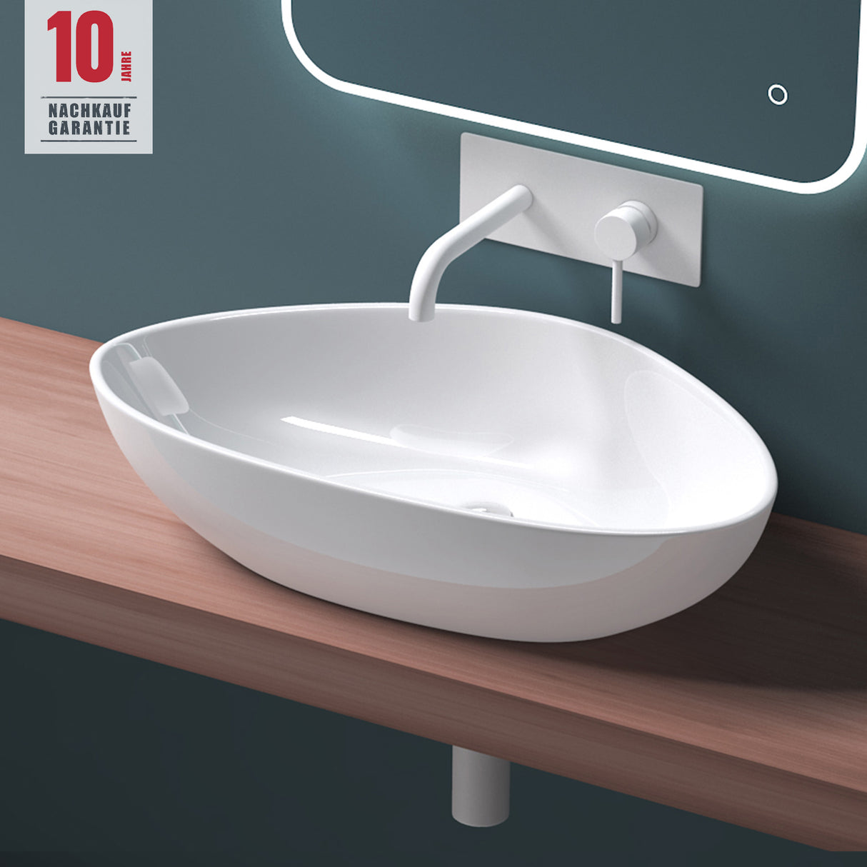 glasvilla Lavabo da Appoggio in Ceramica Lavandino Bagno con Rivestimento Nano Bianco Brüssel895