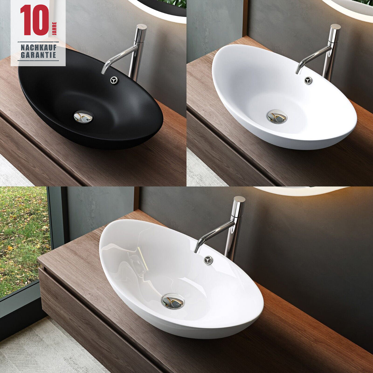 glasvilla Lavabo da Appoggio 59x38cm in Ceramica Lavandino Bagno Ovale Nano Rivestimenti Inclusi Brüssel818