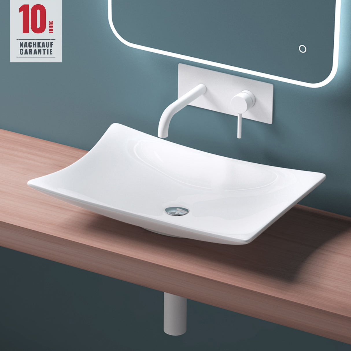 Lavabo da appoggio Glasvilla in ceramica quadrata con rivestimento nano Brüssel910