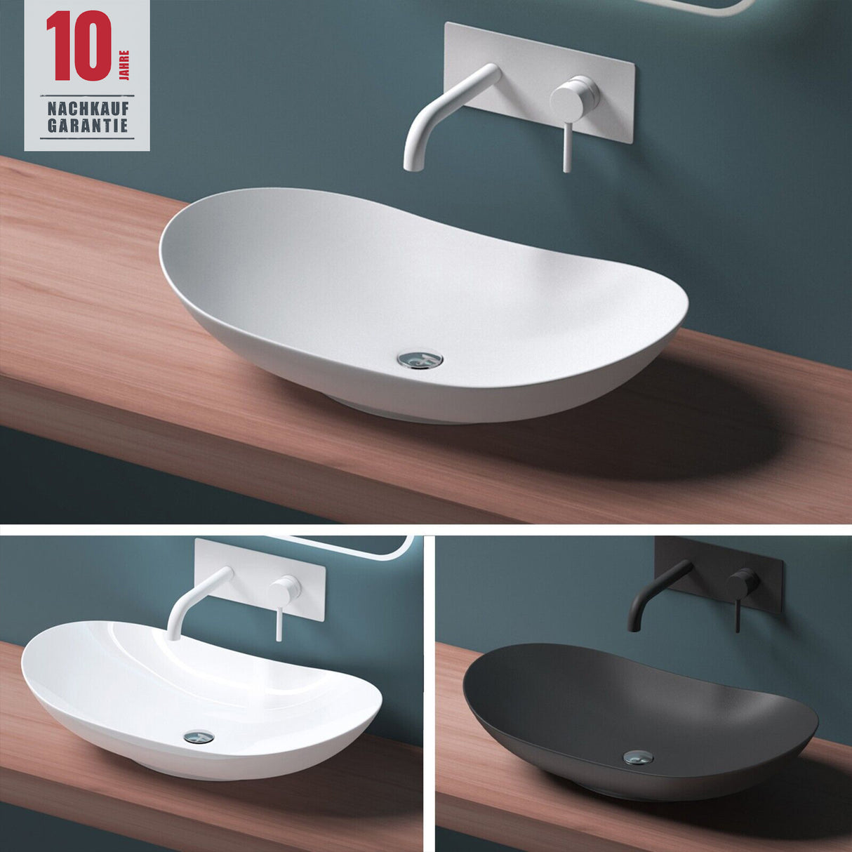 glasvilla Lavabo da Appoggio in Ceramica, Lavandino Bagno Ovale con Rivestimento Nano Brüssel858
