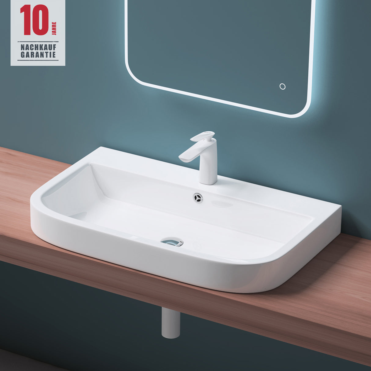 glasvilla Lavabo da appoggio 81X49X18cm Lavandino Bagno in Ceramica Nano Rivestimenti inclusi Bianco Brüssel5021