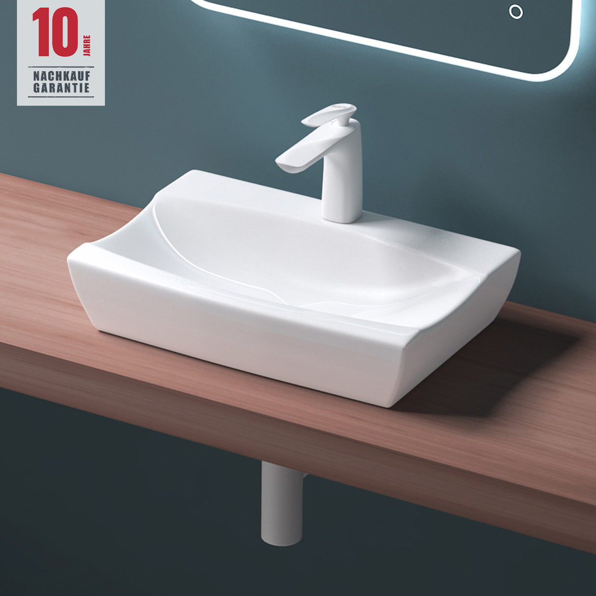 glasvilla lavabo de encimera, blanco Bruselas152B de cerámica, con recubrimiento nano