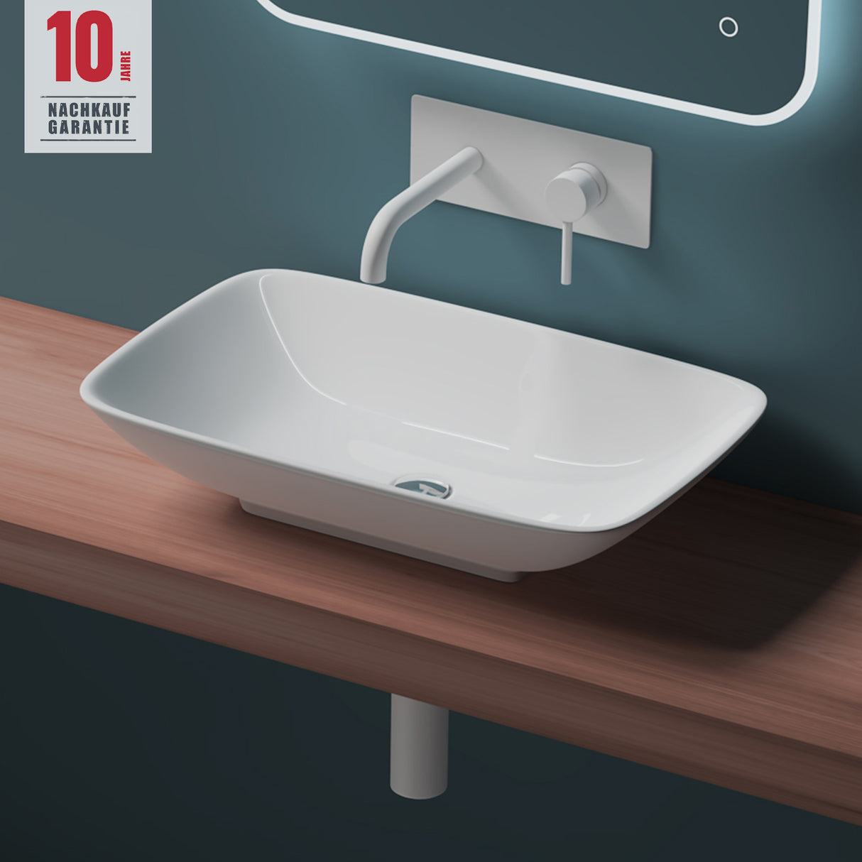 glasvilla Lavabo de encimera, blanco Bruselas159 de cerámica, con recubrimiento nano