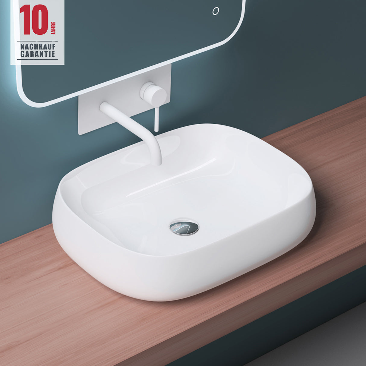 glasvilla Lavabo da Appoggio in Ceramica Lavandino Bagno Bianco con Nano Rivestimenti