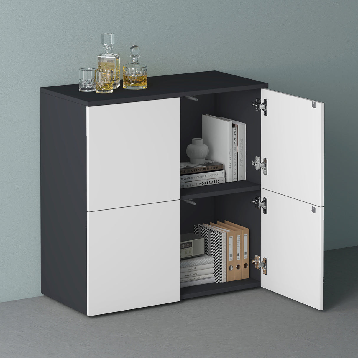 glasvilla Mobile Contenitore con 4 ante e 4 vani per Soggiorno, Sala da Pranzo, Camera da Letto Schrank04