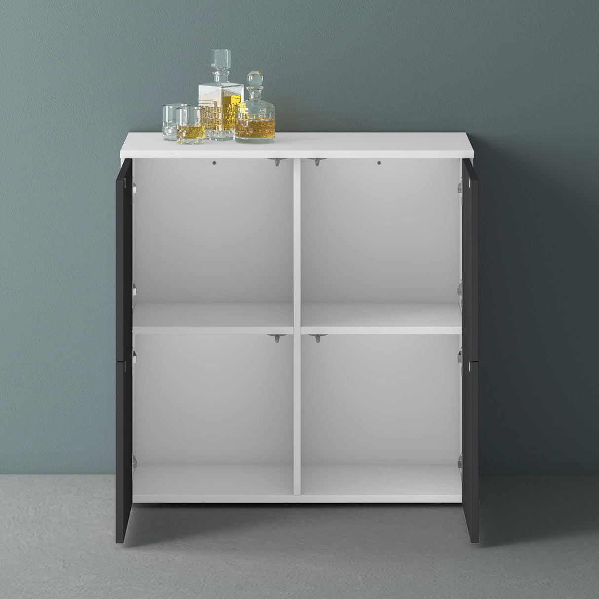 glasvilla Mobile Contenitore con 4 ante e 4 vani per Soggiorno, Sala da Pranzo, Camera da Letto Schrank04