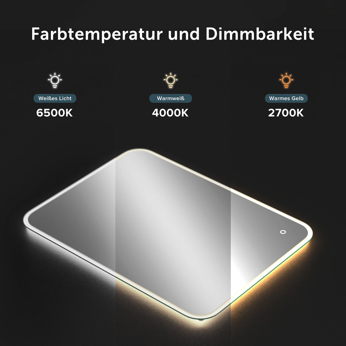 glasvilla Espejo de pared Espejo de baño LED Espejo de baño con interruptor táctil, libre de vaho gracias a la capa antifog