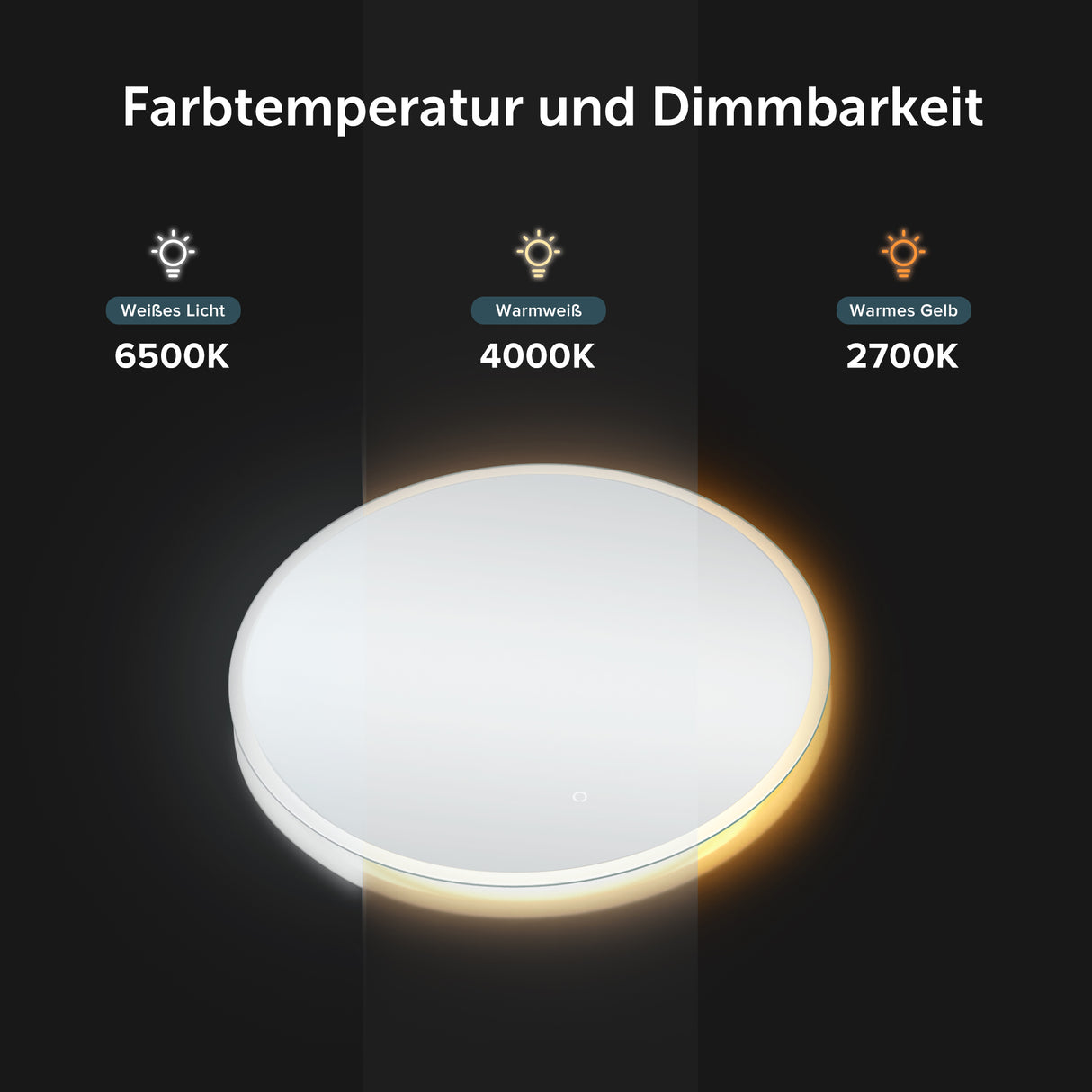 glasvilla Miroir Mural de Salle de Bain Miroir Lumineux Rond à LED Miroir de Salle de Bain à LED avec Interrupteur Tactile Couche Antibuée LED-Spiegel 05