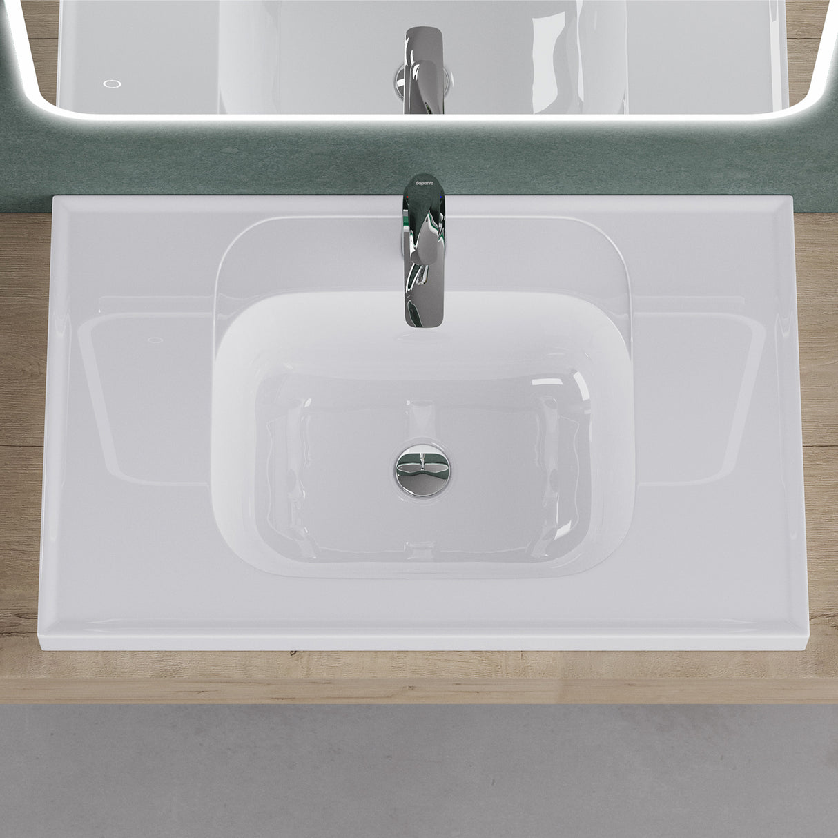 glasvilla Lavabo Brillante Blanco Lavabo de Empotrar Lavabo Mineral Rectangular Área de Lavado Col3601